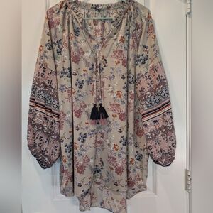 Cato Est. 1948 Floral Boho Blouse 18/20 Tassel Tie Peasant Top